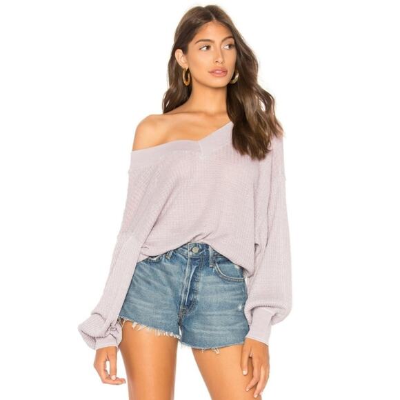 Free People We The Free Size Small Southside Thermal Top Oversize V-Neck Waffle - Picture 1 of 13